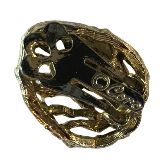 Vintage Coro Gold Tone Rhinestones Nugget Clip On Earrings - Picture 10 of 12